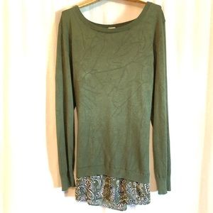 “Faded Glory” Green Sweater w/Attached Paisley Lightweight Insert